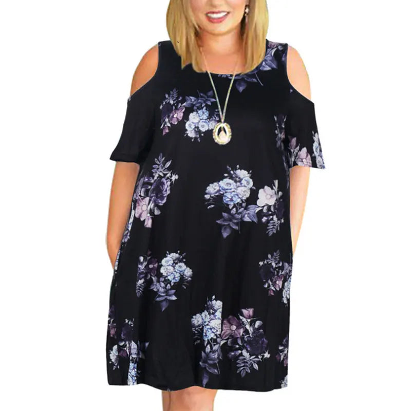 Big Size Clothing 2023 Summer Loose Woman Dress Elegant Sexy Off The Shoulder Flowers Printed Plus Size Dress Mom Vestidos