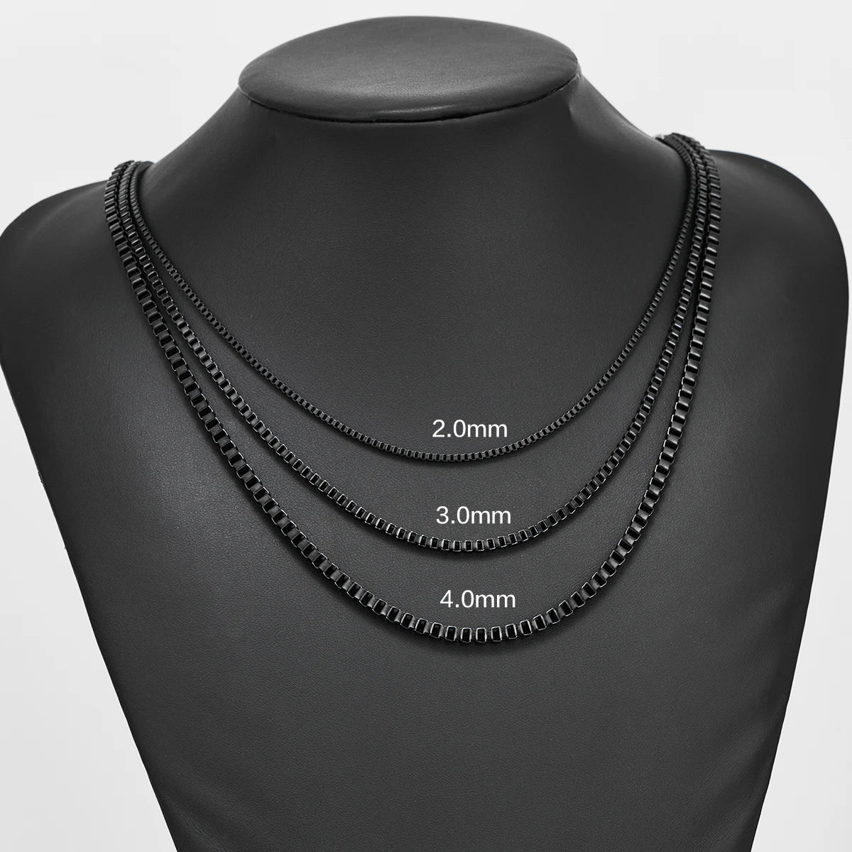 2mm/3mm/4mm Thickness Black Color Stainless Steel Square Box Chain Necklace for Men Women Classic Jewelry 14 to 40 Inches - Sri sampi