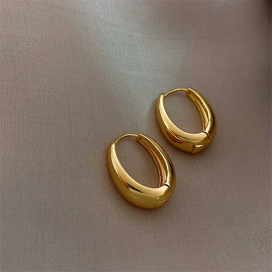 2023 New Classic Copper Alloy Smooth Metal Hoop Earrings For Woman Fashion Korean Jewelry Temperament Girl's Daily Wear earrings 
