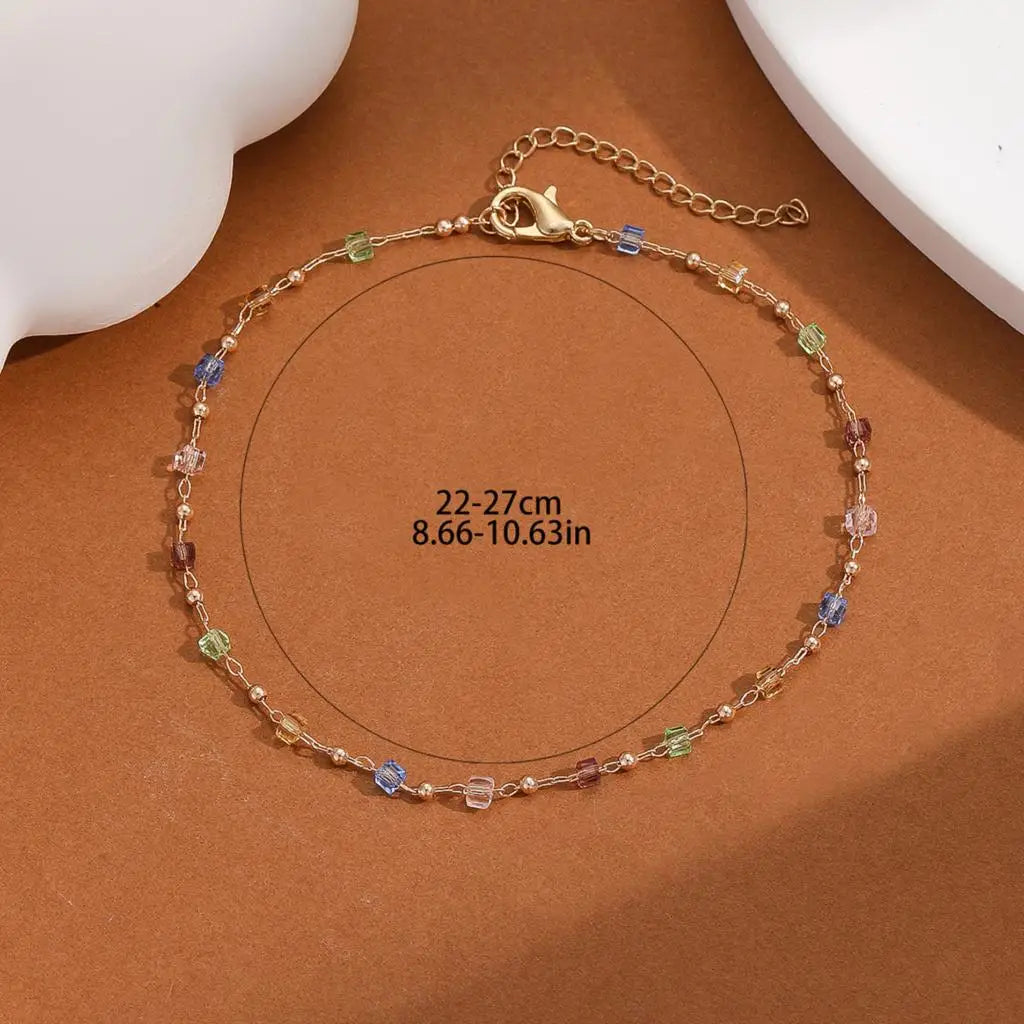 Korean Colorful Beads Chain Anklets Bracelets Women Summer Barefoot Jewelry Anklet