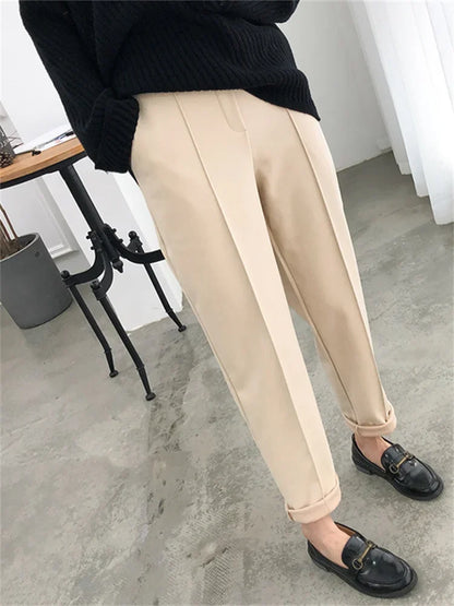 Thicken Women Pencil Pants womens 2022 Autumn Winter clothes OL Style Wool Female Work Suit Pant Loose Female Trousers Capris