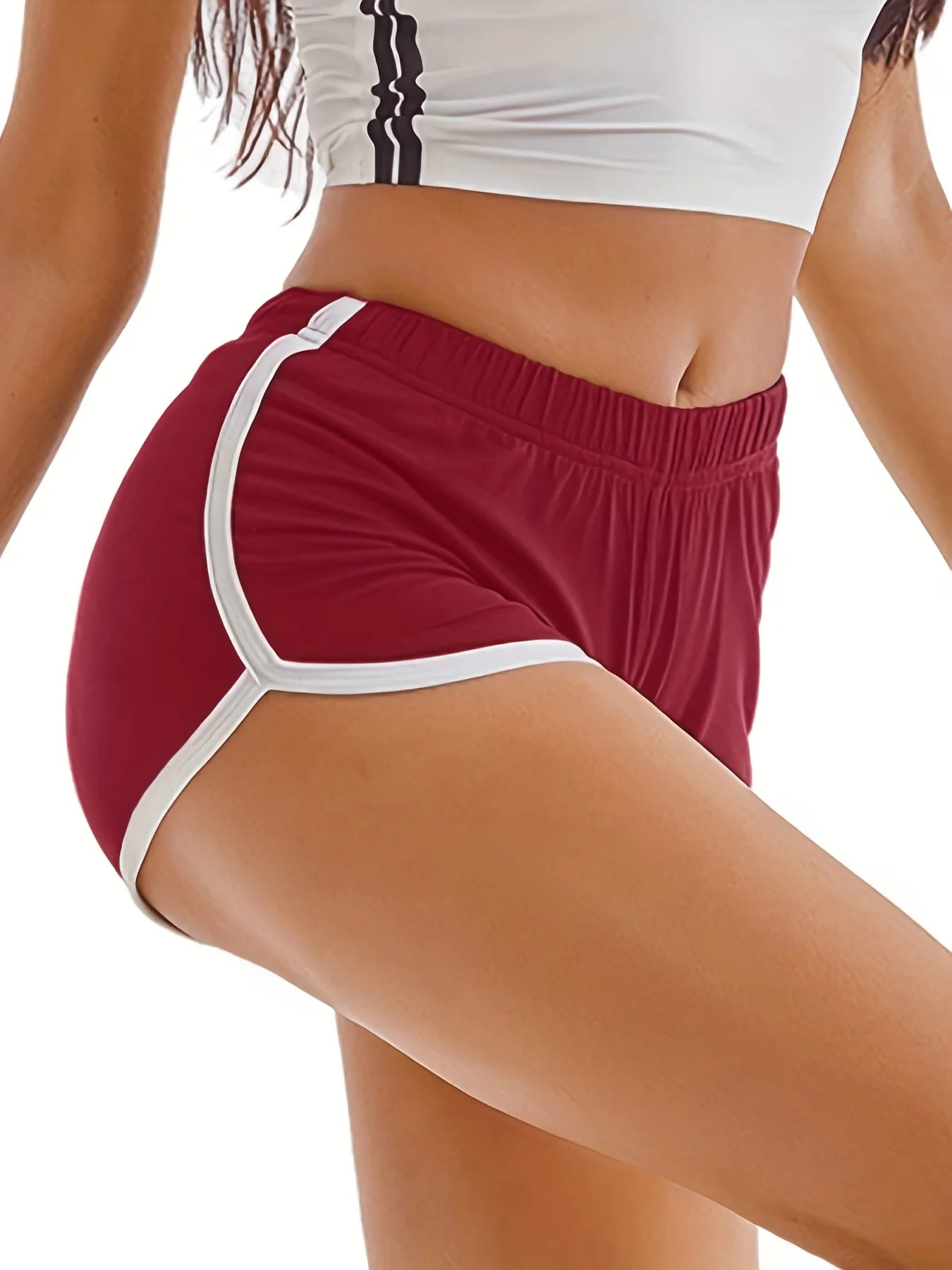 Summer Sports Shorts Women Home Casual Solid Fashion Yoga Beach Short Contrast Binding Side Split Elastic Waist Patchwork Bottom