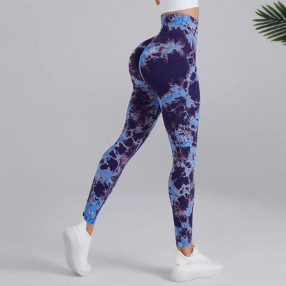 Seamless Peach Yoga Pants Women's Two-Color Tie-Dye Tight Leggings High Waist Butt Lifting Sports Running Fitness Pants