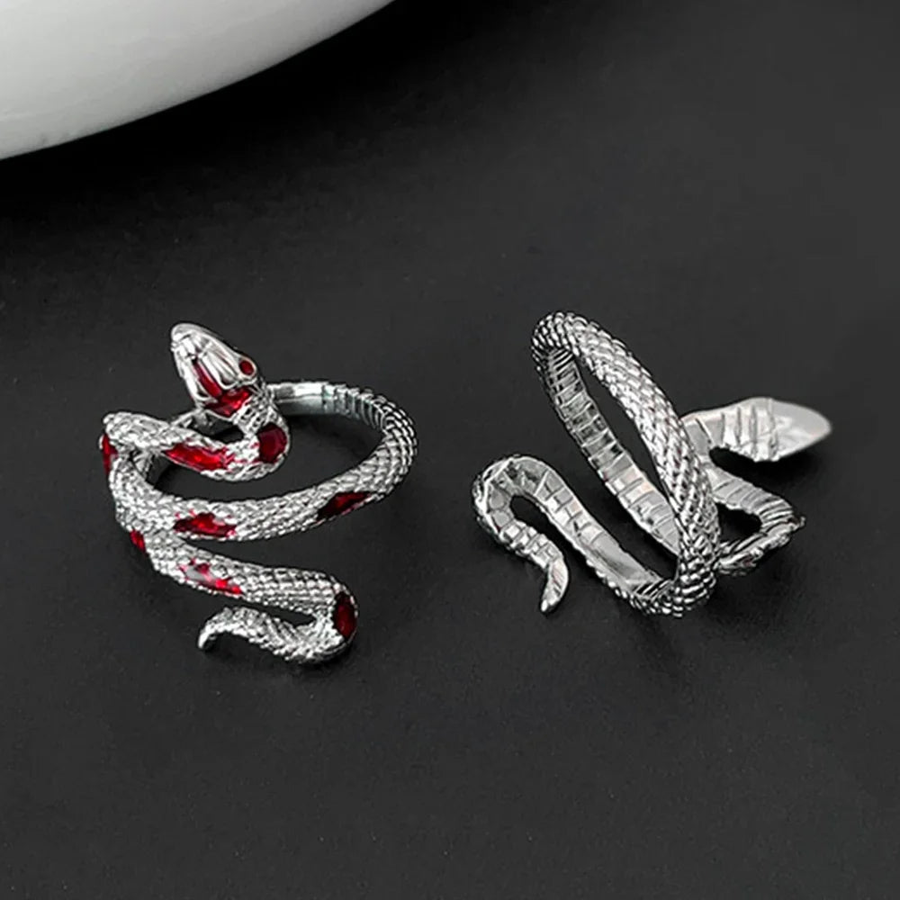 Exquisite Snake Shape Crystal Ring Metal Opening Adjustable Ring for Women Men Punk Rock Party Jewelry Accessories Gift