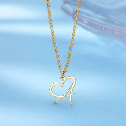 Heart Initial Letter Necklace for Women Gold Color Stainless Steel Necklace Jewelry Christmas Birthday Gift Free Shipping collar