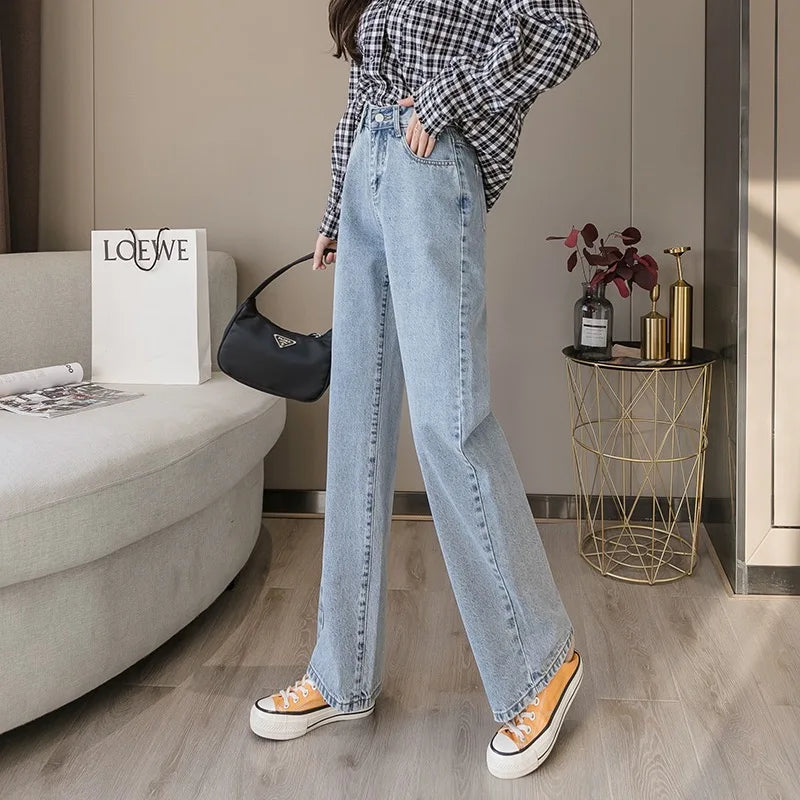 Korean High Waist Loose Straight Pants Woman Spring Autumn Streetwear Baggy Jeans 2023 Classic Washed Denim Trousers Vaqueros