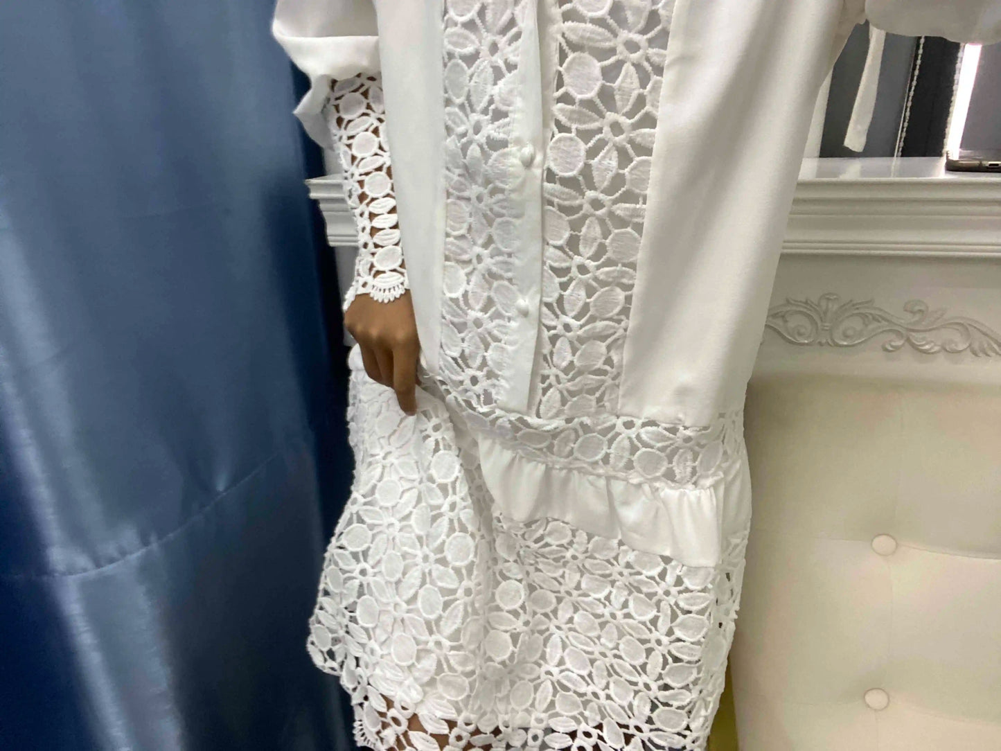 2023 Spring Shirt Dress Guipure Lace Patch with Cami Dresses Women White Wedding Hollow Out Loose Y2k Party Holiday Vestido