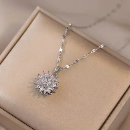Double-layer Rotatable Sunflower Necklaces For Women Chain Choker Stainless Steel Jewelry Accessories