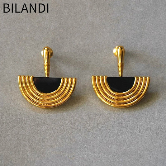 Bilandi Retro Jewelry Half Round Earrings 2023 Trend New Elegant Temparement Geometric Drop Earrings For Women Female Gift