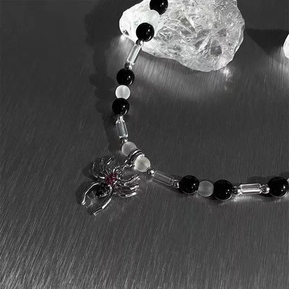 Punk Spider Pendant Necklaces Halloween Jewelry Women Men Cool Hip-hop Splice String Beaded Clavicle Chain Choker Necklace