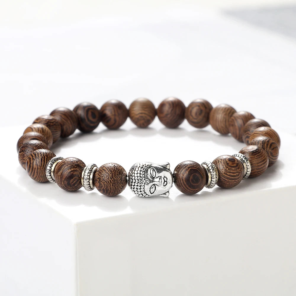 Charm Vintage Buddha Beads Bracelet Men Natural Tiger Eye Malachite Black Lava Stone Chakra Bracelets for Women Bileklik Jewelry