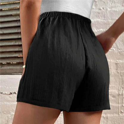 Cotton Linen Shorts Women's Sport Shorts Summer Solid High Waist Black Shorts Women Fashion Plus Size Casual Basic Short Pants