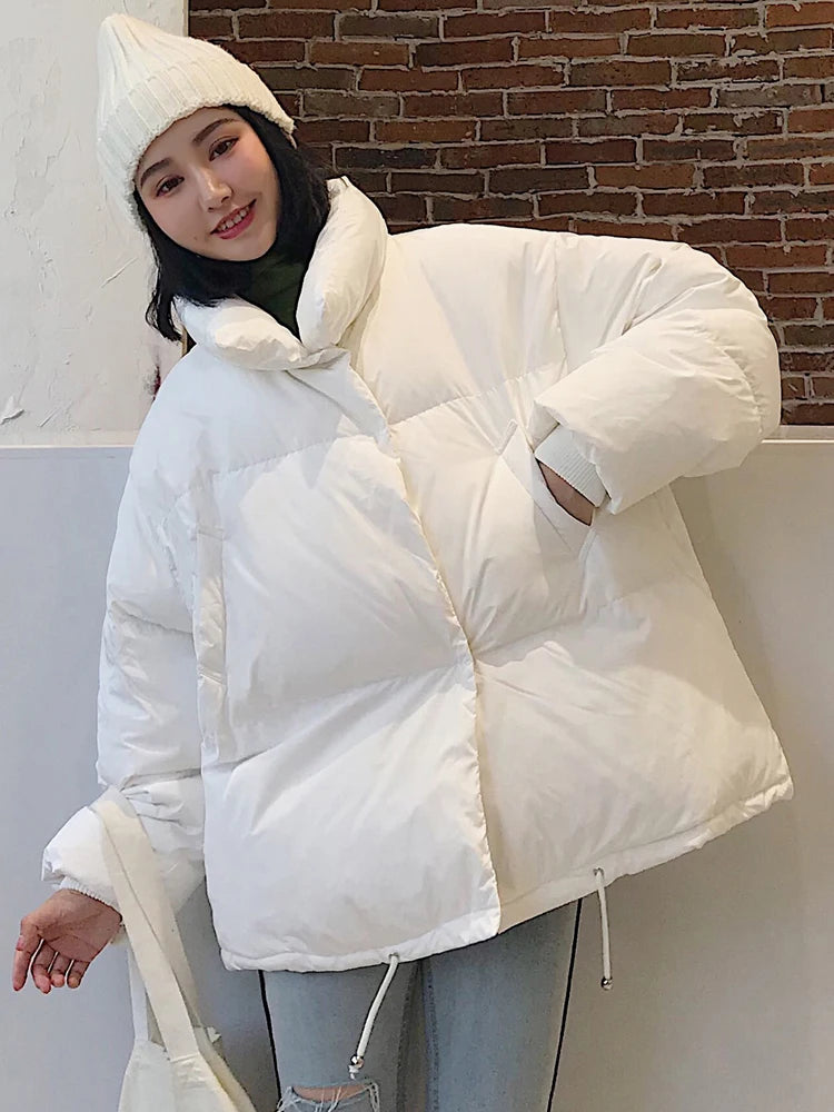 Giacca invernale stile coreano Parka da donna colletto alla coreana solido nero bianco cappotto femminile parka corto da donna oversize ampio 