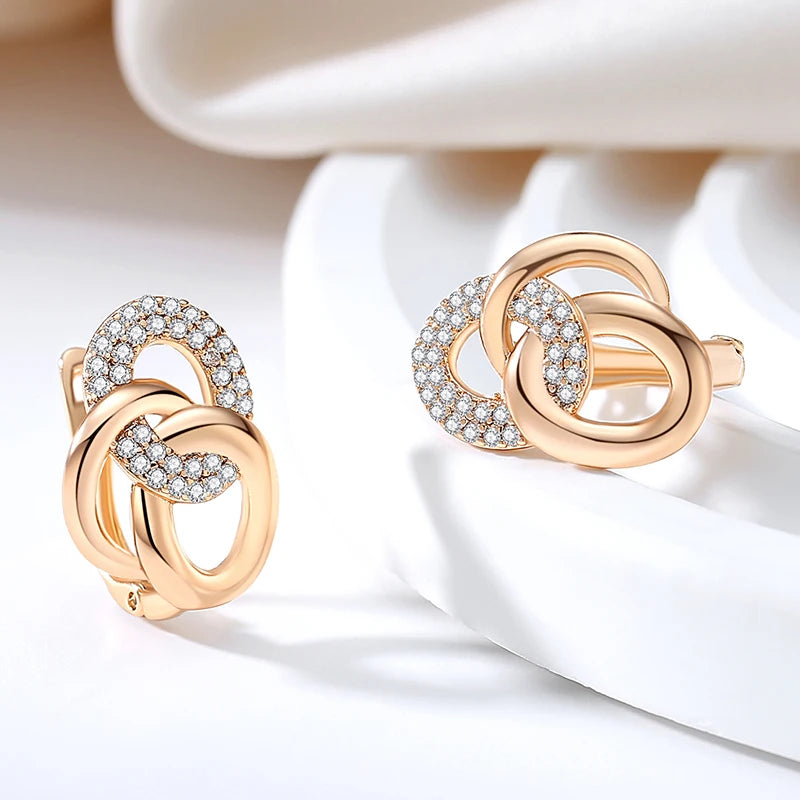 Unique Design Multi-Hoop English Earrings For Women SYOUJYO Natural Zircon Full Paved 585 Rose Gold Color Trendy Jewelry