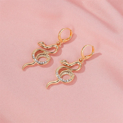 Europe Personality Distorted Geometric Snake Pendant Earrings  Female Exaggerated Embossed Zircon Fine Gothic Jewelry Gifts