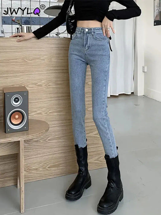 Classic High Waist Ankle-length Pencil Denim Pants Female All-match Slim Stretch Streetwear Jeans Woman 2023 Skinny Women Pants