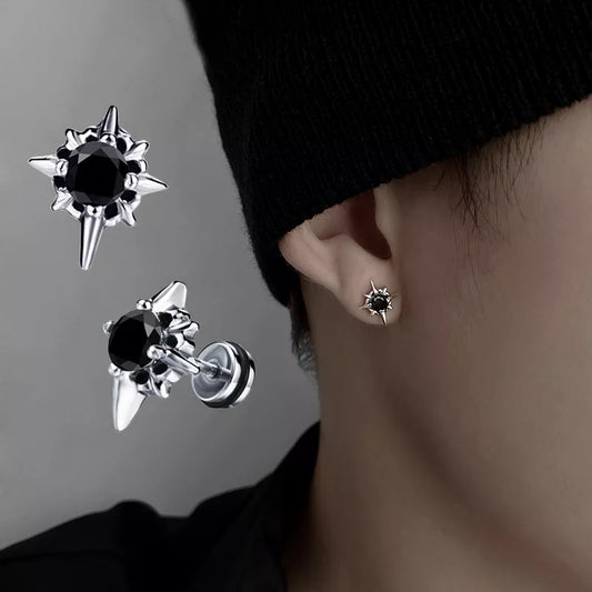 2022 New Trend Black Zircon Star Stud Earrings for Men Women Black Couple Personality Hip-hop Earrings Party Accessories Jewelry