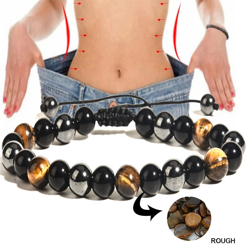 Natural Black Obsidian Hematite Tiger Eye Beads Bracelets Men for Magnetic Health Weight Loss Braided Bracelet Women Jewelry