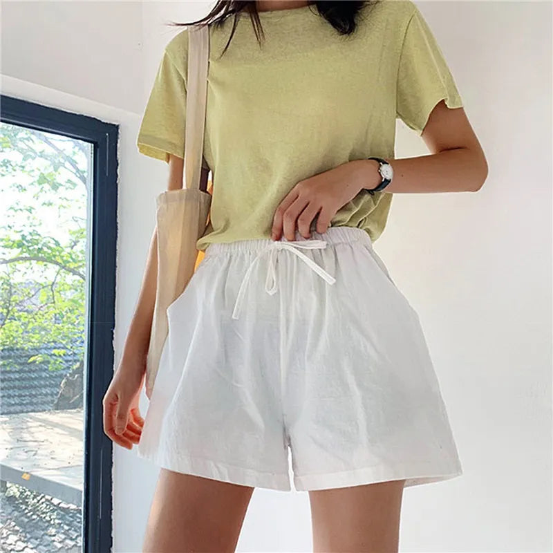 Cotton Linen Shorts Women's Sport Shorts Summer Solid High Waist Black Shorts Women Fashion Plus Size Casual Basic Short Pants