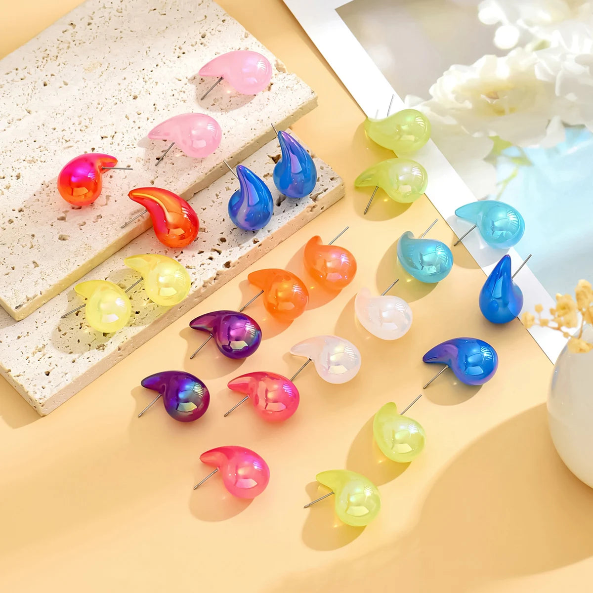 Wholesale 20 Colors AB Colored Clear Blue Purple Green Pink Resin Acrylic Chunky Teardrop Earrings Stud For Women