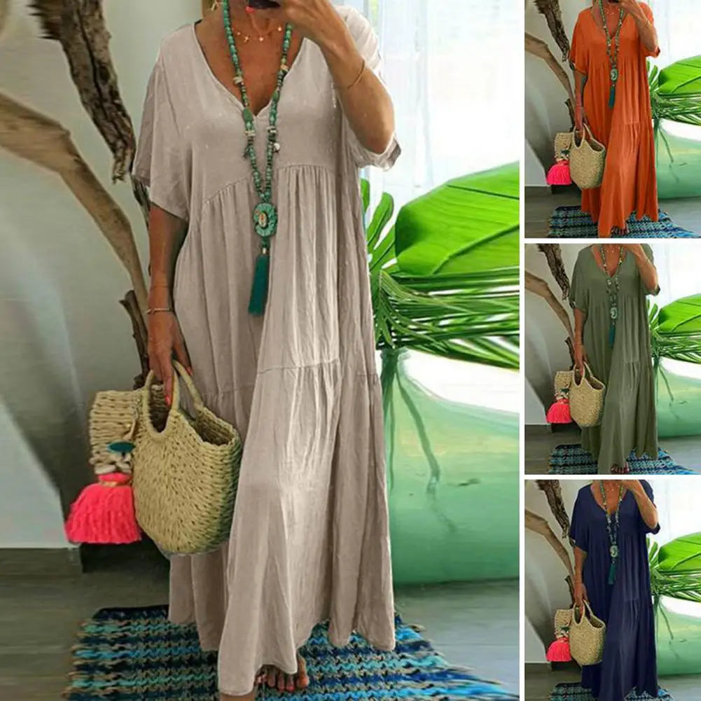 Soft  Chic Big Hem Beach Maxi Dress Plus Size Lady Summer Dress Ankle Length   Women Clothes