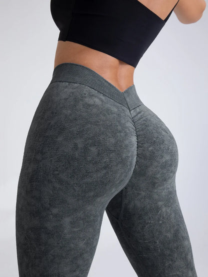 Push Up High Waist Sports Leggings Stretch Athletic Women Sexy Pants Seamless Sand Washed Denim Gym Leggings Femme