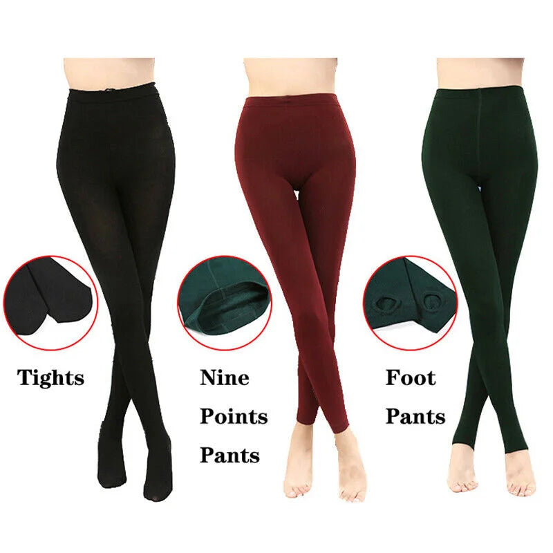 Women Ladies Winter Warm Leggings Fleece Lined Thick Thermal Full Foot Tight Pant Polar Pantyhose Velvet High Waist Wool Legging - Sri sampi