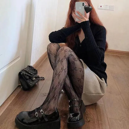 Sexy estate sottile club gattino gatto fiocco carino leggings a rete senza cuciture donna leggins sottili a vita alta ragazze gotiche Lolita streetwear