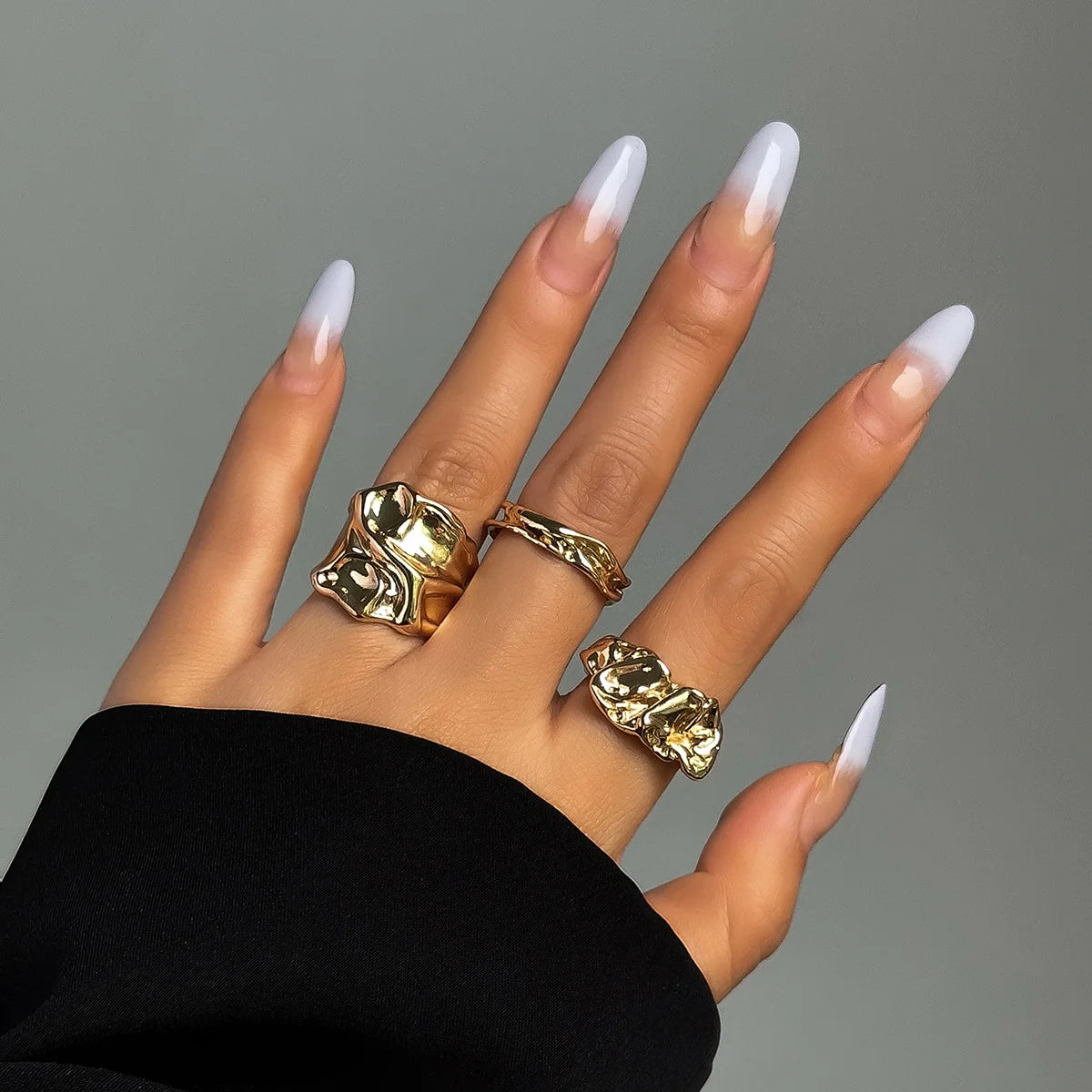 3Pcs Vintage Irregular Pleated Open Ring for Women Men Vintage Punk Liquid Metal Style Finger Y2K Accessories Fashion Jewelry