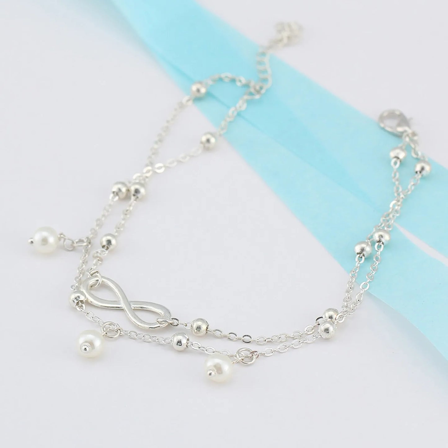 Boho Double Layer Anklets For Women Pearl Streaming Pendant Foot Chains 8 Shape Beach Bracelet Anklets Solar System Bracelet