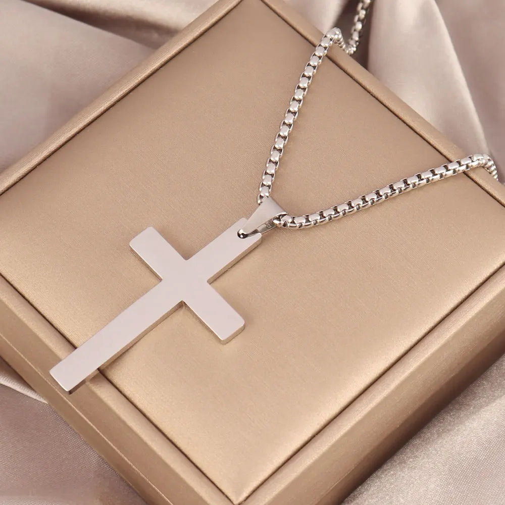 316L Stainless Steel Cross Necklace For Men Chain Necklaces Punk Gold Silver Black Color Cross Pendant Necklace  Jewelry