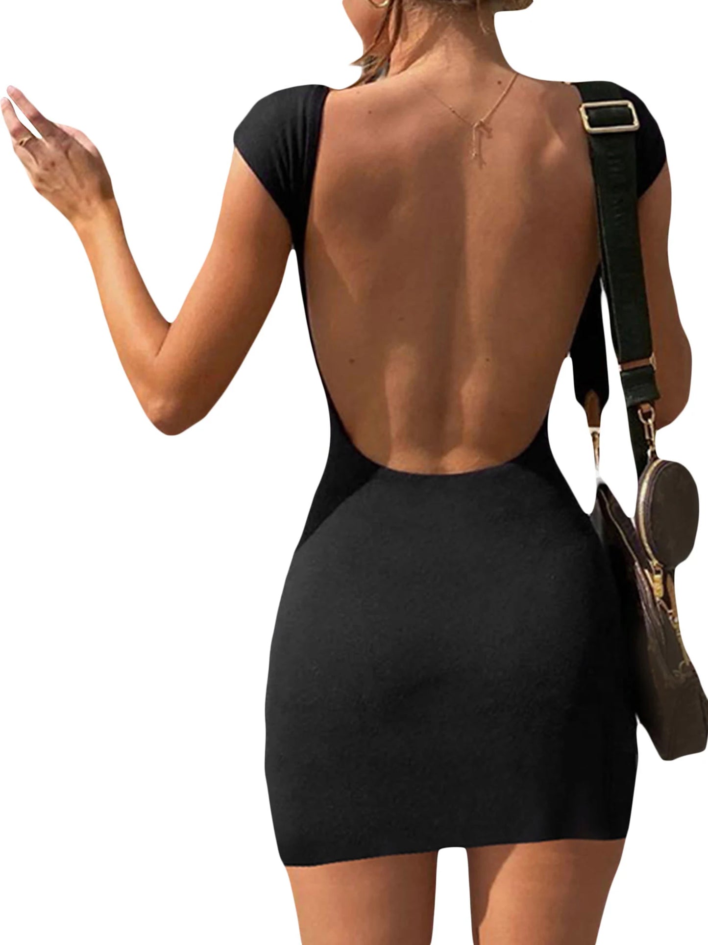 sexy girls tight clothes Women Summer Bodycon Elegant Prom Party Short Dress O-Neck Short/Long Sleeve Backless Dress