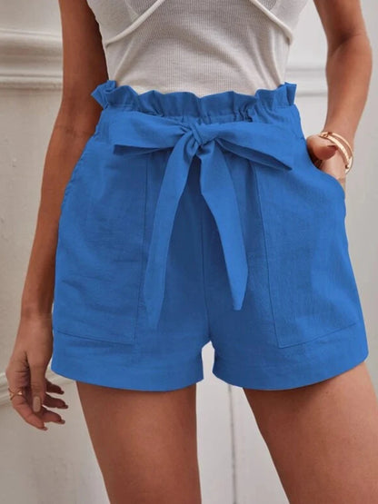 Europe and America Cross border New 2023 Summer Women's Loose Linen Casual Shorts Pockets Solid Large High Waist Wide Leg Pants