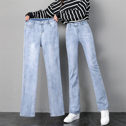 Oversize 32 Simple High Waist Straight Pants Woman Spring Autumn Basic Washed Baggy Jeans 2023 All-match Vaqueros Denim Trousers