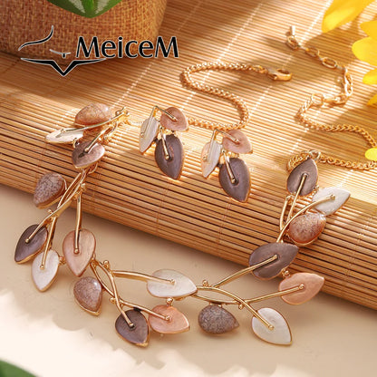 Leaf Necklaces Earrings Sets Fashion Jewelry Neck Elegant Chokers Aesthetic Christmas Gift Wedding Luxury Necklaces for Women