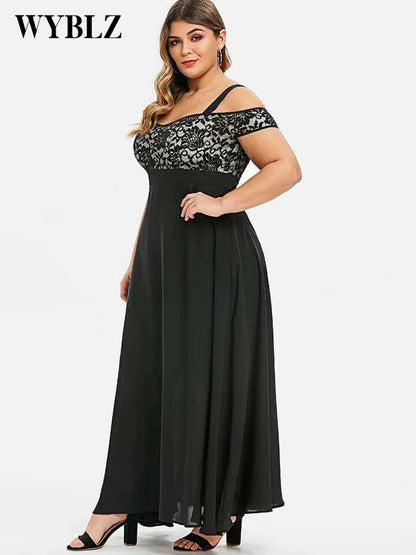 Plus Size Dresses For Women 4XL 5XL Flower Print Lace Suspender Chiffon Dress Elegant Long Dress Evening New Year Party Dresses