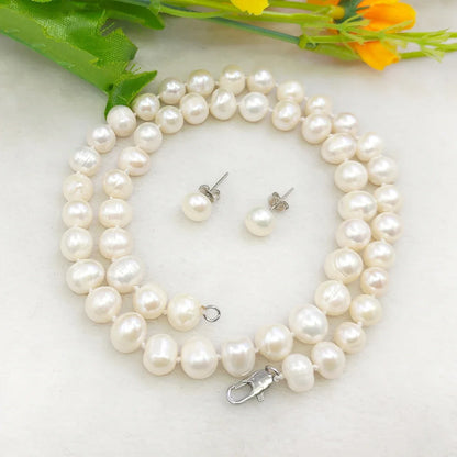 New Natural Beads Pretty 8-9mm White Tahiti Pearl Necklace 17''+Earrings DIY Jewelry Sets Gifts For Girl Women Wholesale Price