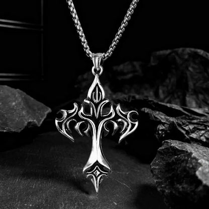 Men's Vintage Flame Cross Pendant Necklace Women Stainless Steel Link Chain Charm Necklaces Cool Punk Hip Hop Jewelry Gift