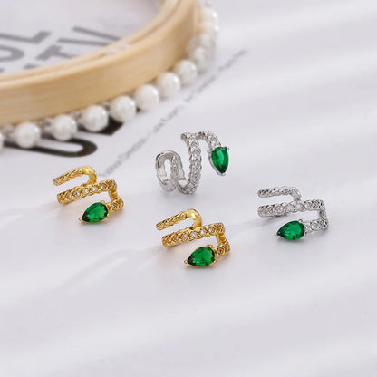 LISM Stainless Steel Silver Gold Color Snake Shaped Multilayer winding Green Stone Ear Cuff For Women Girls Punk Gothic Jewelry