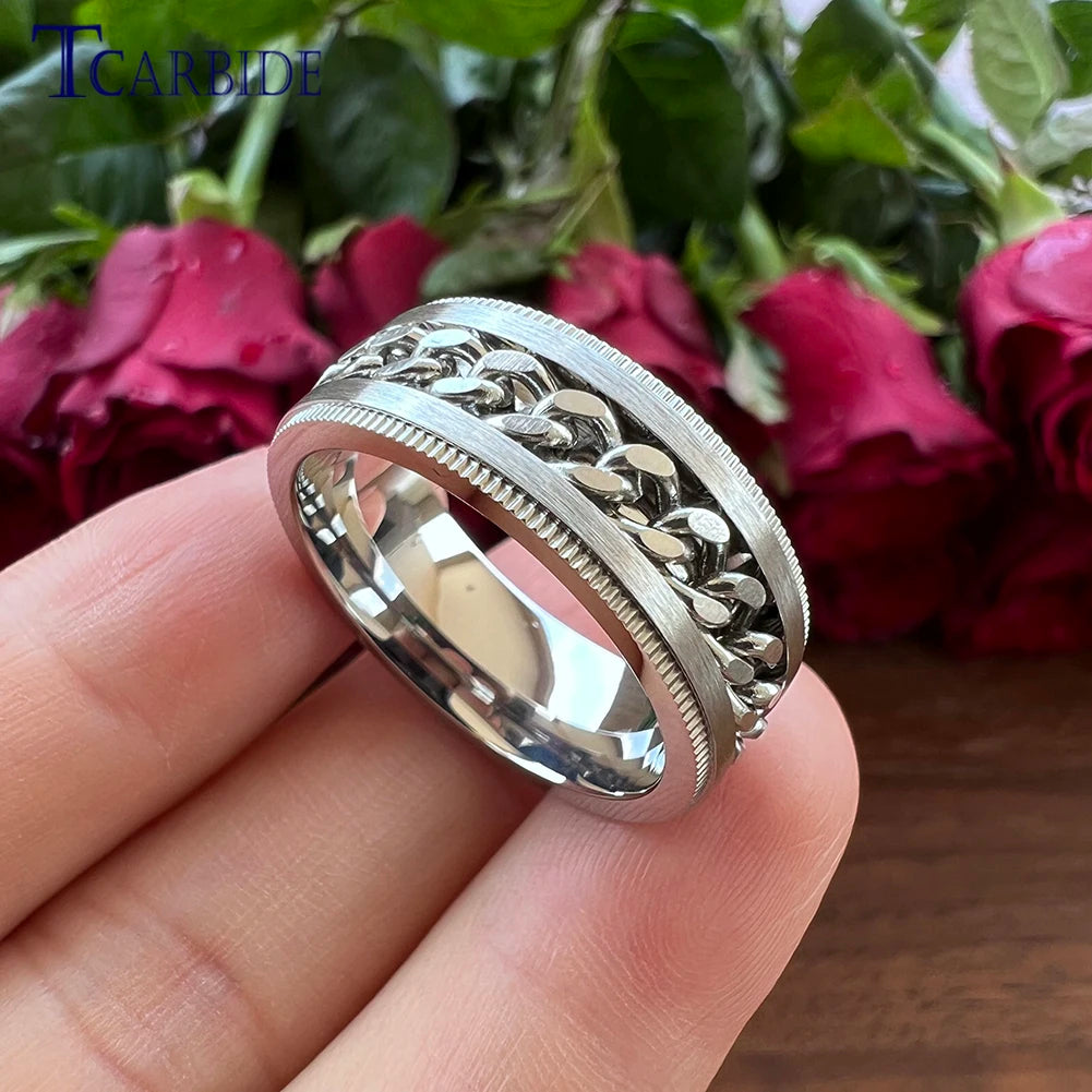 Dropshipping 8mm Stainless Steel Chain Ring Stepped Brushed Rotated Men Women Special Gift Jewelry For Festival