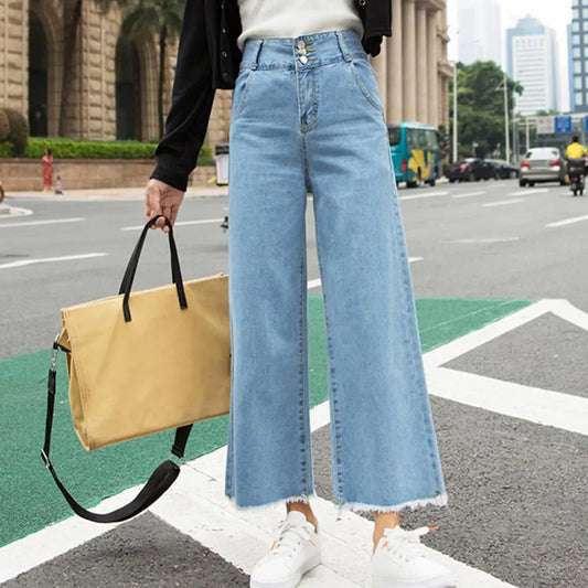 Pants Straight Casual Trousers Wide Leg Loose Women High Waist Denim Jeans for Women Ninth Denim Trousers Lady Clothing