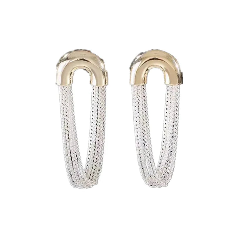 U Shape Metal Chain Earrings  European And American Style Personality Fashion Long Stud Earrings Ms Girl Travel Accessories 2023