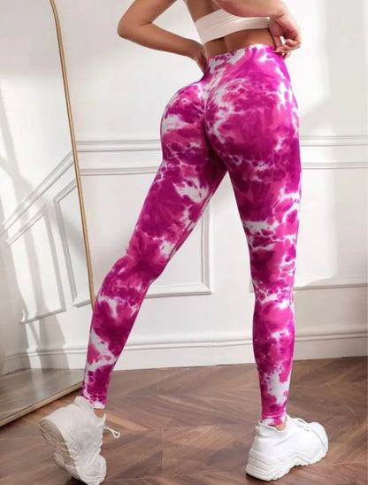 Women Seamless Sport Leggings High Waist Print Yogo Stretch Fitness Leggings Tie Dye Booty Lifting Trainning Jogging Pants