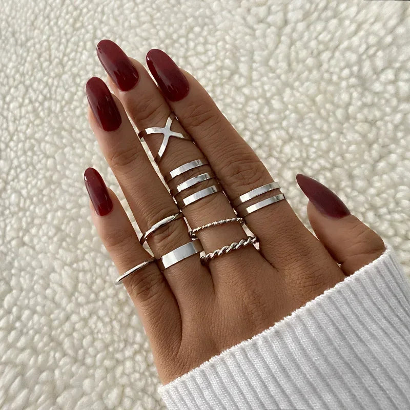 Golden Ring Bohemian Creative Retro Simple Multi-Layer Opening Cross Twist Ring Set  Jewelry For Women Geometric Ring