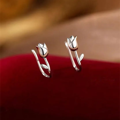 Fashion Silver Color Tulip Flower Stud Earrings for Women Girls Simple Unique Sweet Romantic Jewelry Party 2023 New Trend