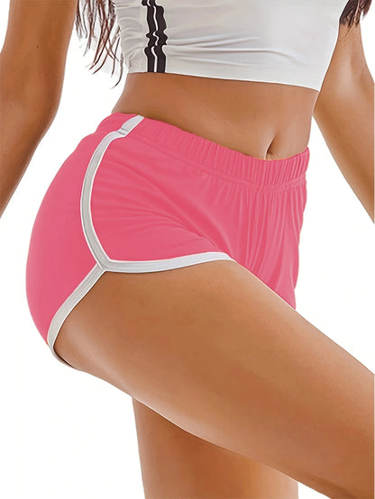 Summer Sports Shorts Women Home Casual Solid Fashion Yoga Beach Short Contrast Binding Side Split Elastic Waist Patchwork Bottom