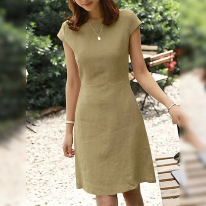 Commute Dress V-neck Back Zipper A-line Mini Dress for Women Short Sleeve Slim Fit Summer Dress with Above Knee Length Commute