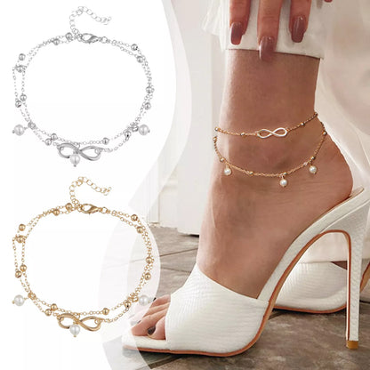 Boho Double Layer Anklets For Women Pearl Streaming Pendant Foot Chains 8 Shape Beach Bracelet Anklets Solar System Bracelet