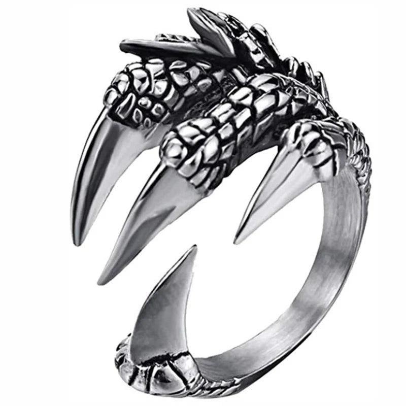 Stainless Steel Vintage Silver Dragon Claw Adjustable Opening Ring Tibetan silver Eagle Animal Rings for Men Women Punk Jewelry