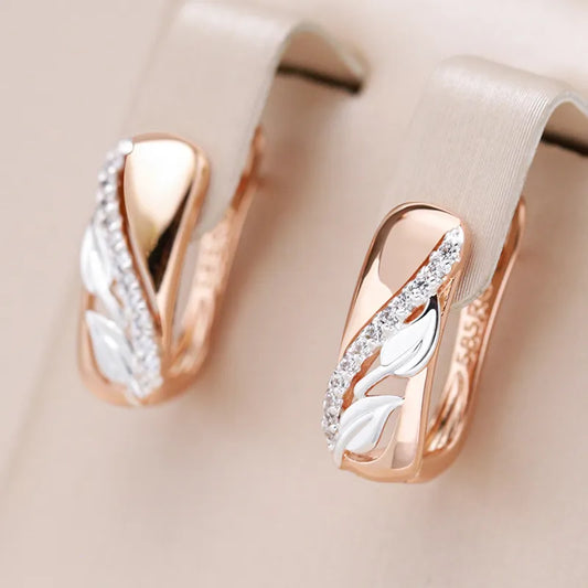 Kinel Hot Vintage Natural Zircon Leaf English Earrings Women Fashion 585 Rose Gold Silver Color Mix Ethnic Bride Wedding Jewelry